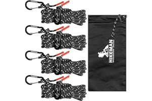 HIKEMAN Reflective Tent Rope Guyline - 4M Camping Guide Ropes,4mm Tent Guy Ropes Cord with Aluminum Tensioners Adjuster for Outdoor Camping Hiking Caravan Awning Tents (Black, 4mm)