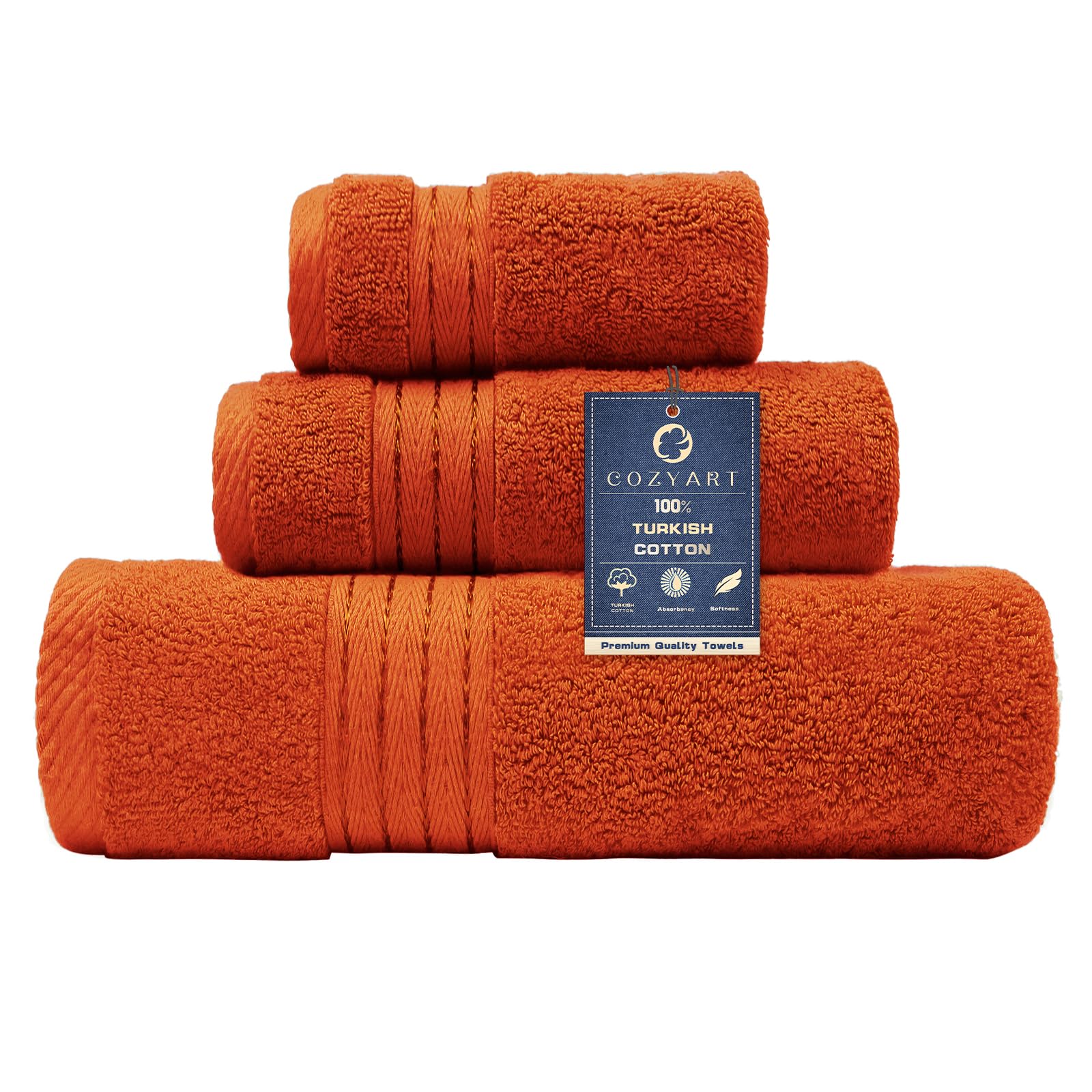 Photo 1 of COZYART Luxury Burnt Orange Bath Towels Set, Cotton Hotel Large Towels for Bathroom, Thick Bathroom Set of 3 with 1 Bath Towel, 1 Hand Towel, 1 Washcloth, 650 GSM