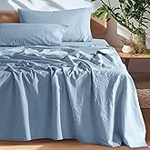SONORO KATE 100% French Pure Linen Sheets, Breathable and Durable Linen King Size Sheets, Anti-Tear Linen Bed Sheets, Machine Washable, 16 Inch Deep Pocket - 4 Piece (Dusty Blue, King)