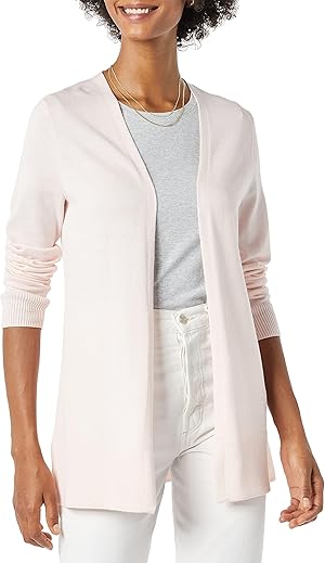 Amazon Essentials Damen Leichter Cardigan mit offener Vorderseite (Erhältlich in Übergröße), Blassrosa, XL Große Größen