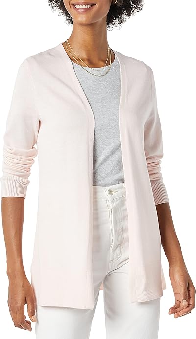 Amazon Essentials Damen Leichter Cardigan mit offener Vorderseite (Erhältlich in Übergröße), Blassrosa, XL Große Größen