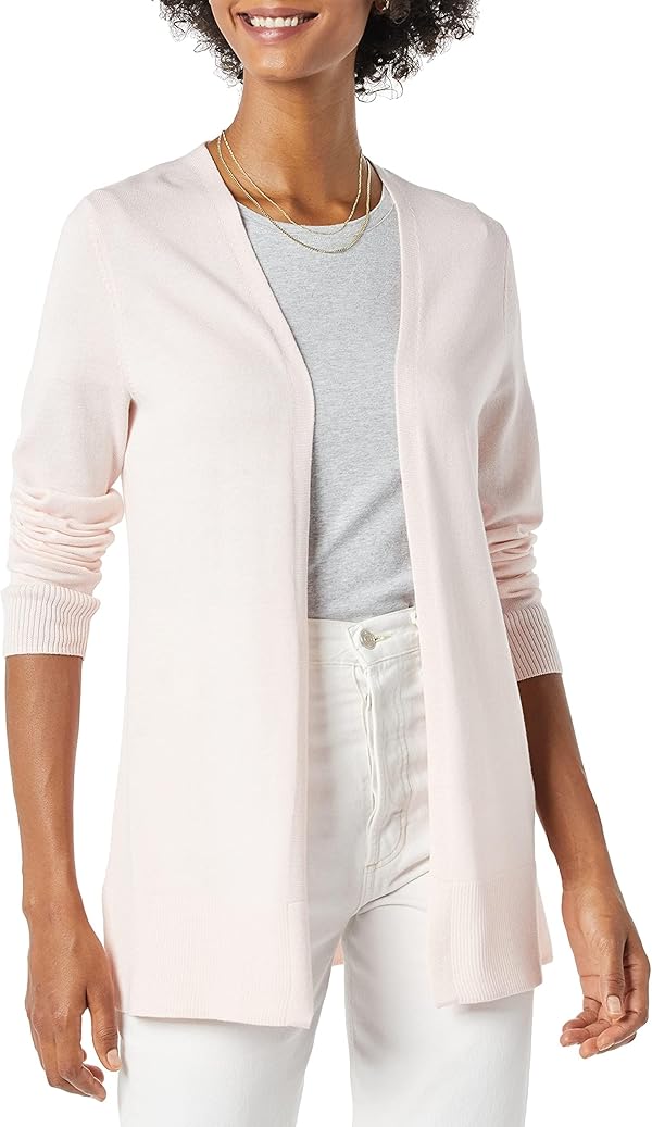 Amazon Essentials Damen Leichter Cardigan mit offener Vorderseite (Erhältlich in Übergröße), Blassrosa, XL Große Größen