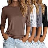 Huukeay 4 Pack Women's 3/4 Length Sleeve Tops Round Neck Casual Basic Tees Loose Fit Elbow Sleeve Tops
