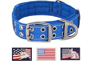 ADITYNA Heavy Duty Dog Collar for Large Dogs - Reflective Royal Blue Collar with Handle for Training, and Walking - Wide, Durable, Comfortable