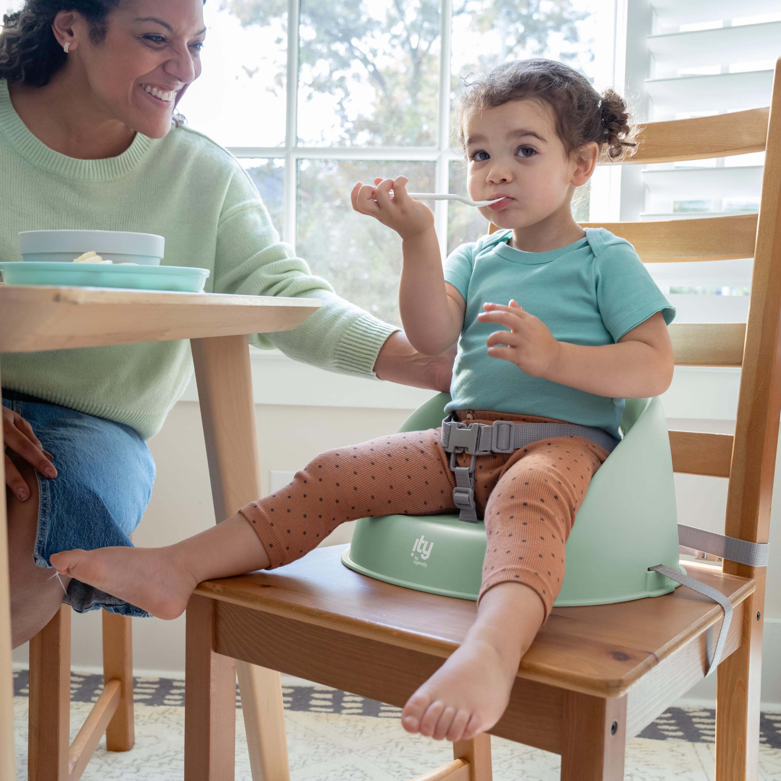 Ingenuity: ity by Ingenuity My Spot Easy-Clean Baby Booster Feeding Chair, 3-Point Harness, Washable Removable Straps - Green