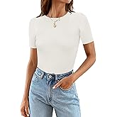 MEROKEETY Women's Short Sleeve Crewneck Bodysuits Summer Ribbed Knit Tops Slim Fit Body Suit