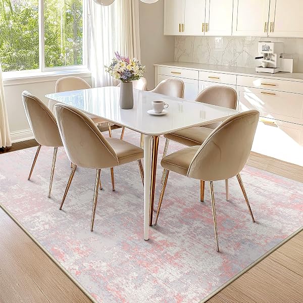 RELEANY WASHABLE AREA RUGS 6’X9′ NON-SLIP MODERN ABSTRACT SOFT FOR LIVING ROOM ENTRYWAY BEDROOM NURSERY, PRINT PATTERN, GREY PINK
