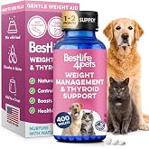 BestLife4Pets Weight Loss for Dogs - 400 Pills | Cats Natural Thyroid Support &ndash; Gentle Metabolism Booster to Restore Vitality in Senior Or Sluggish Pets &ndash; &ndash; Help Manage