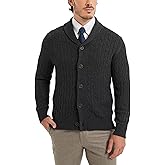 Kallspin Men's Wool Blend Cardigan Sweater Cable Knit Shawl Collar Cardigan Button Down Classic Knitwear