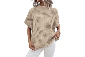 Viottiset Womens Oversized Short Batwing Sleeve Mock Neck Sweater Vest Fall Sleeveless Pullover Knit Sweaters