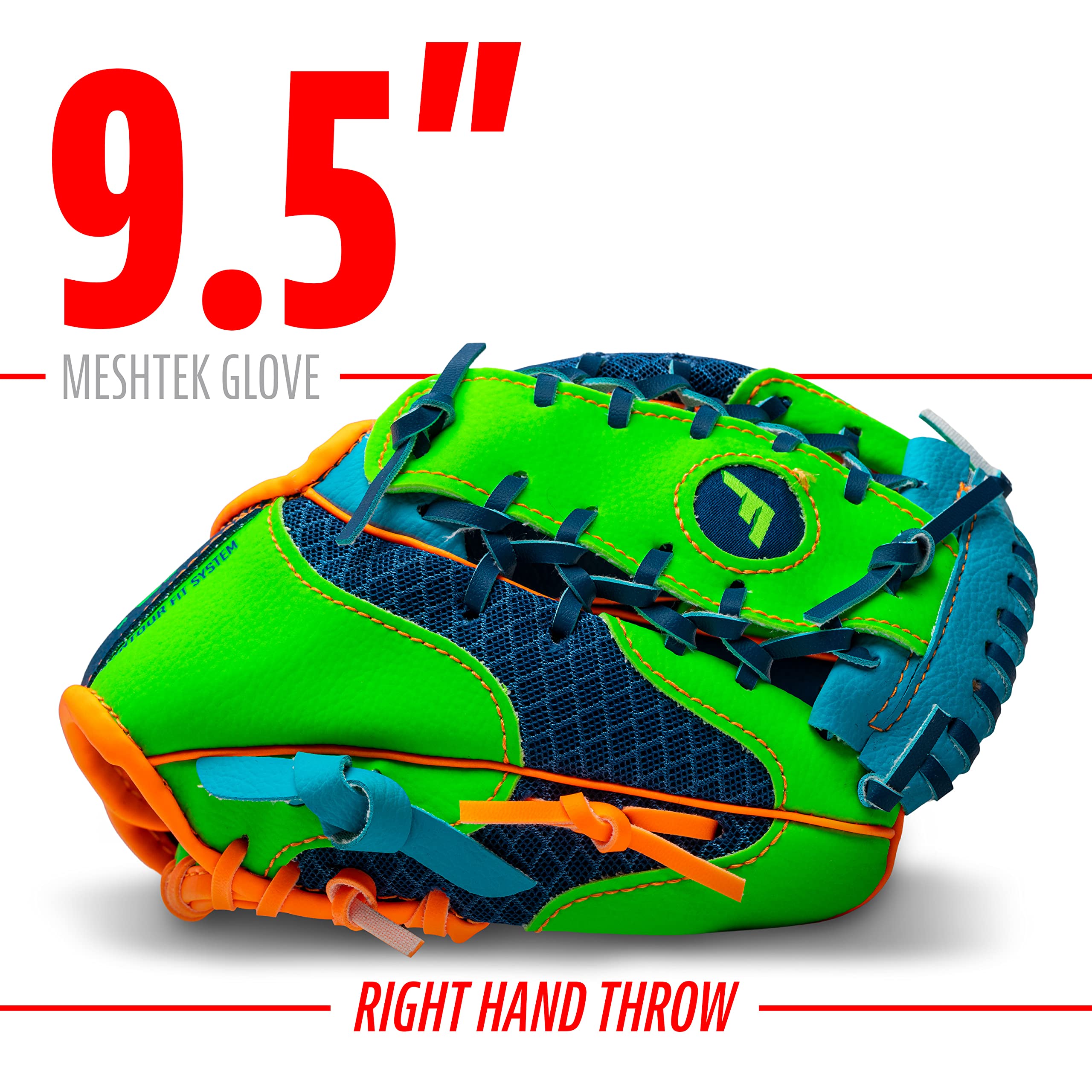Franklin Sports Kids Baseball Glove + Foam Ball Sets - Meshtek Youth Teeball Gloves for Kids + Toddlers - Left + Right Hand Throw - 9.5