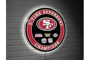 Team Sports America NFL San Francisco 49ers Multi-Win Superbowl Champions | Ultra-Thin LED Light Wall Sign Décor | Made in the USA | Football Fan Décor for Office, Living, Game or Bedroom