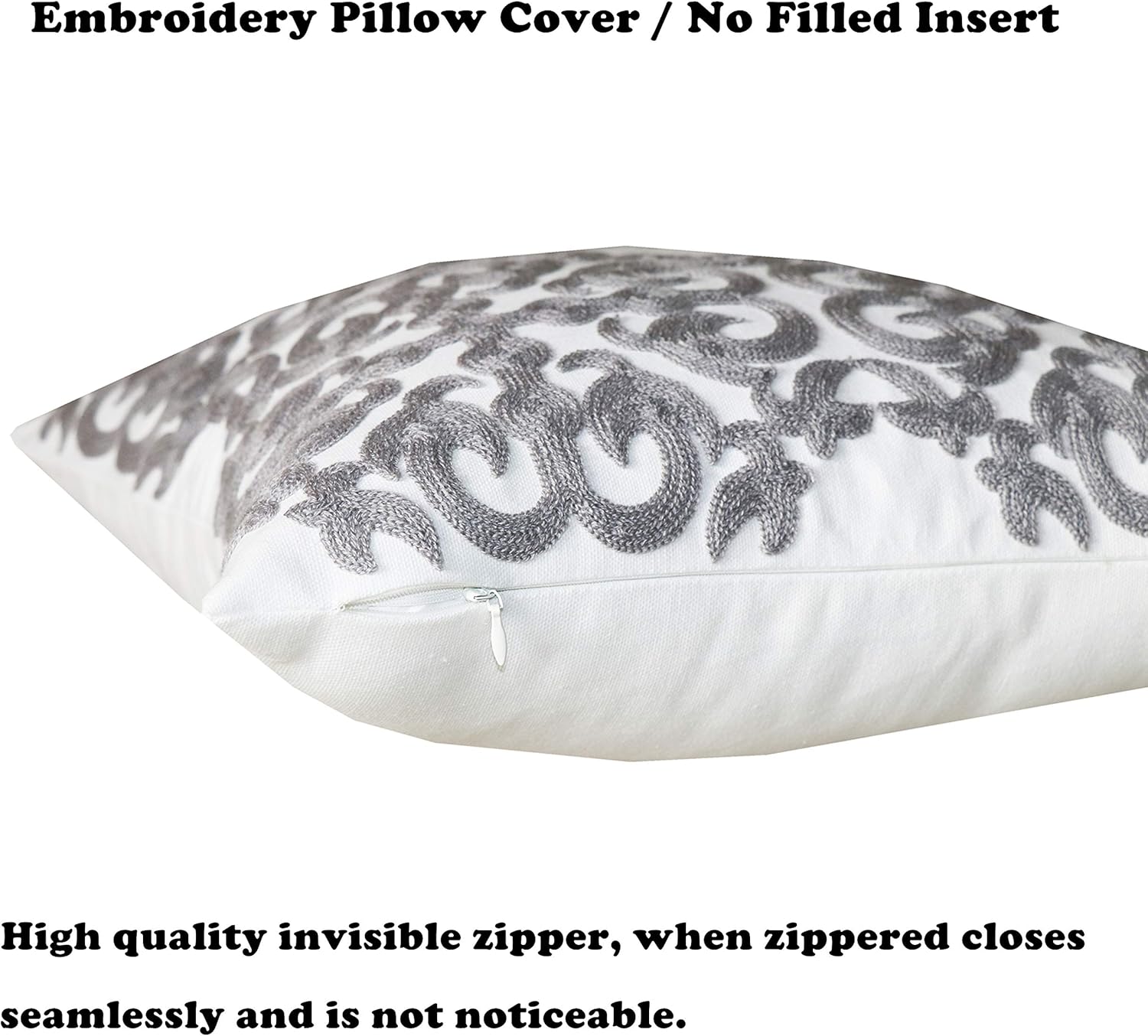 SLOW COW Cotton Embroidery Decorative Throw Pillow Cover Grey Cushion Cover 18x18 Inches, 1PC: Home & Kitchen