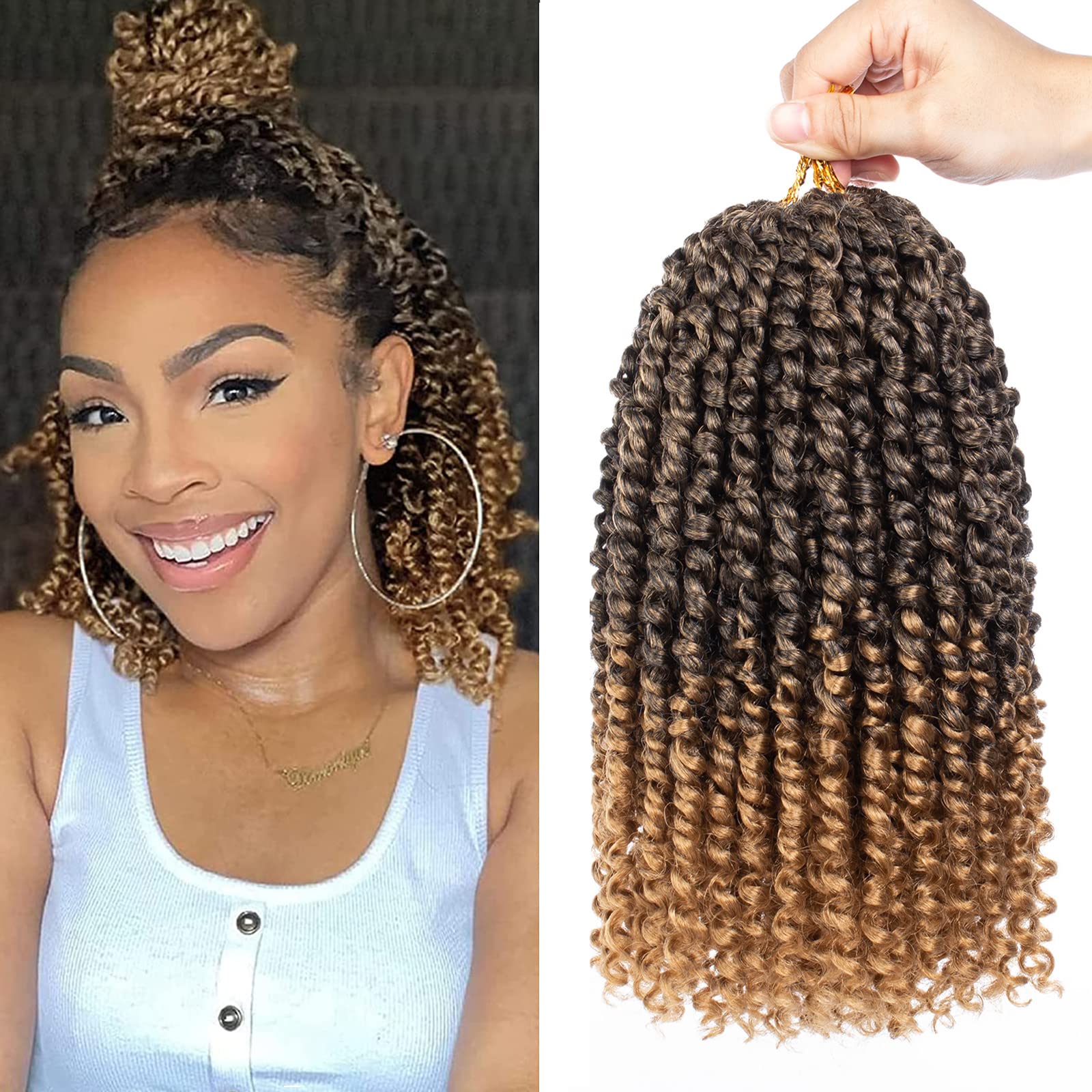 Xtrend 10 Inch 8 Packs Pre twisted Passion Twist Crochet Hair Natural Ombre Pre-looped Short Passion Twists Hair Extensions for Women 12Strands/Pack (T27#) — image 1