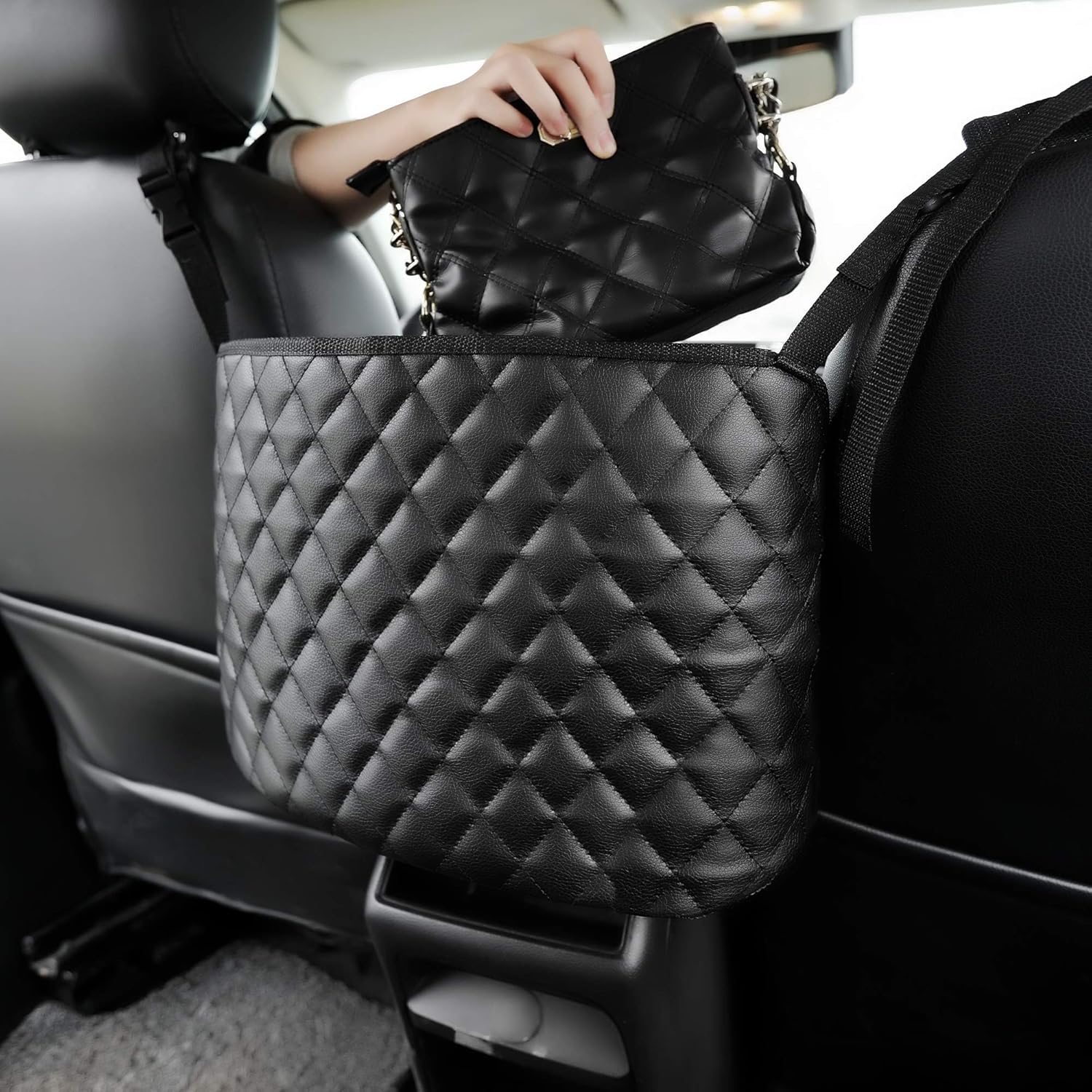 Car Handbag Holder Car Purse Holder Between Seats PU Leather Car Pocket