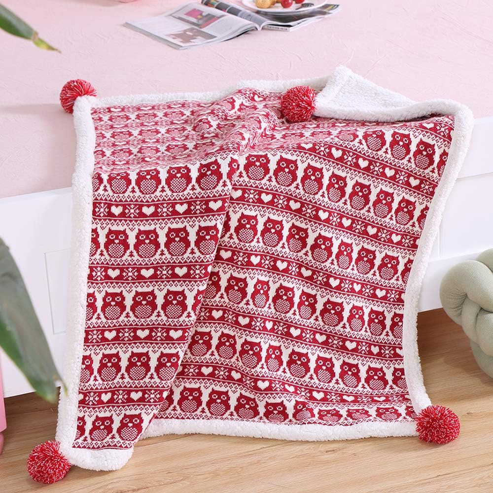 Vanc Home Baby Knitted Cotton Blanket Cuddle Sheet for Kids Thick Soft Cozy Double Layer Breathable (75x120cm Red)