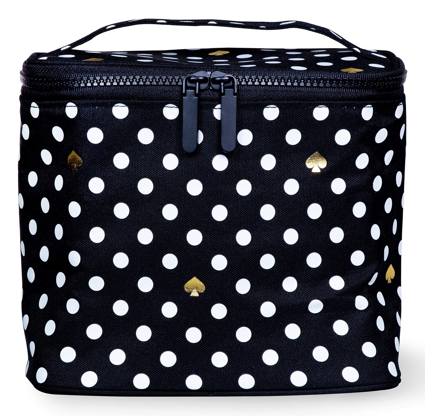 kate spade new york Kate Spade New York Insulated Soft Cooler Lunch Tote with Double Zipper Close and Carrying Handle, Polka Dots (Black/White)