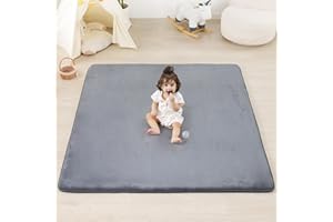 PaPaMat 1.3" Thick Baby Floor Play Mat 50x50, Basic Padded Foam Mat for Tummy Time Crawling, Non Slip Cushioned for Babies Toddlers Infants Kids (Dark Grey)