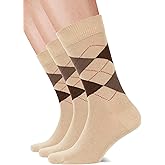 LAETAN Men’s Colorful Argyle & Solid Dress Socks, Crew Length, Soft Cotton, Comfortable Socks for Men, US Size 8-12, 3 Pairs