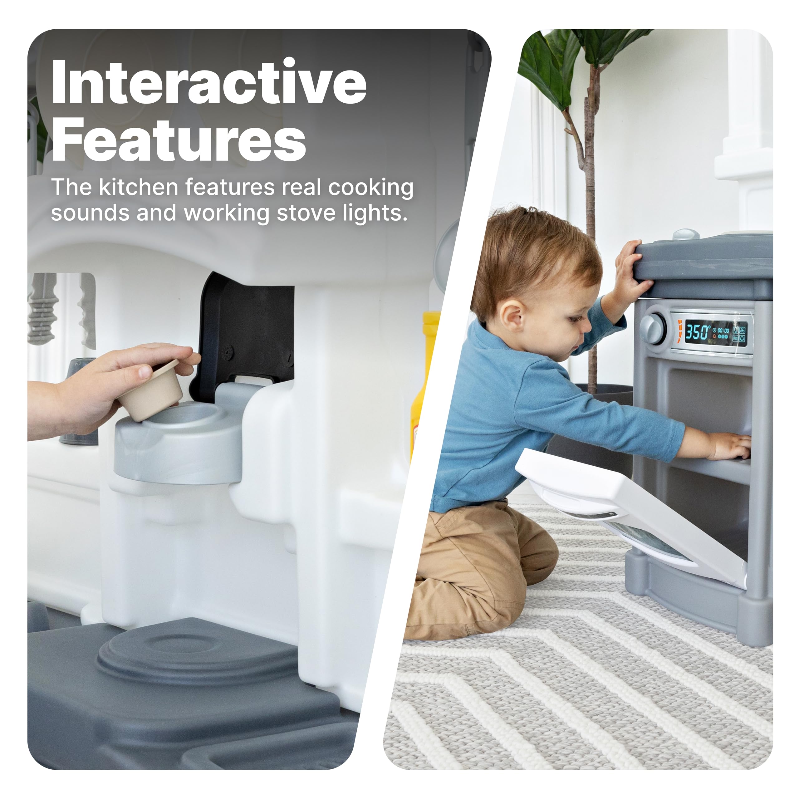 Step2 Fun with Friends Kids Kitchen Playset, Indoor/Outdoor Kitchenette with Lights & Sounds, Durable Plastic, 25-Piece Toy Accessories, Toddlers 2+ Years, Gray