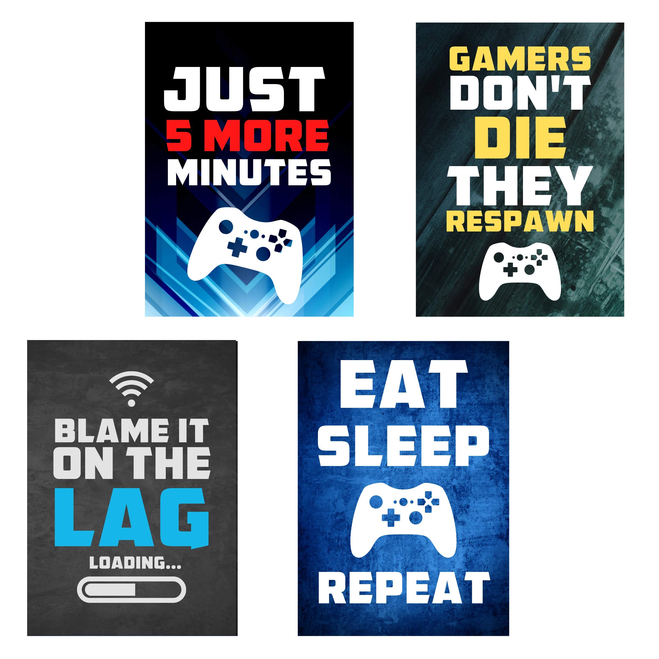 State Media Vision Boys Bedroom Video Gaming Theme Wall Art Print Inspirational Quotes, Funny Set of 4 Stylish Design Gaming Poster For Kids Boys Room (A4 (29.7cm x 21cm)) (Set 1, A4)