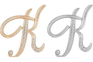 CINFAC 2PCS letter brooch pins for women fashion 26 letters A~Z Gold silver rhinestone men Women's alphabet initial brooches pin for clothing Christmas stockings bulk