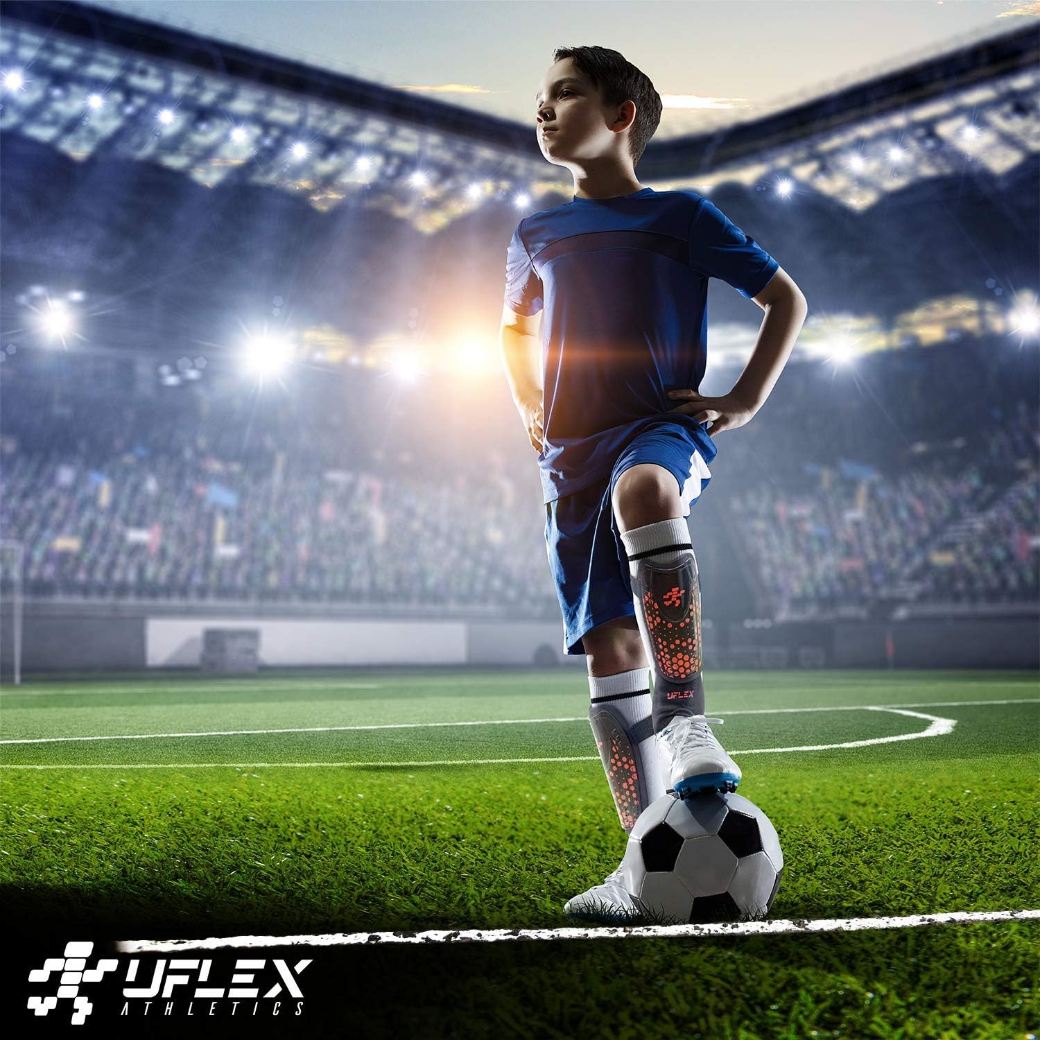 UFlex Athletics Slip and Slide Shin Guards for Kids and Teens - Protective Soccer Gear for Boys and Girls with Padded Ankle Support - Non Slip Adjustable Straps : Sports & Outdoors