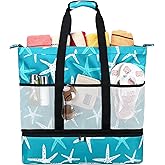 DSIUE Beach Bags with Cooler - Waterproof Sandproof Tote for Women - Large Pool Gym Travel Bag
