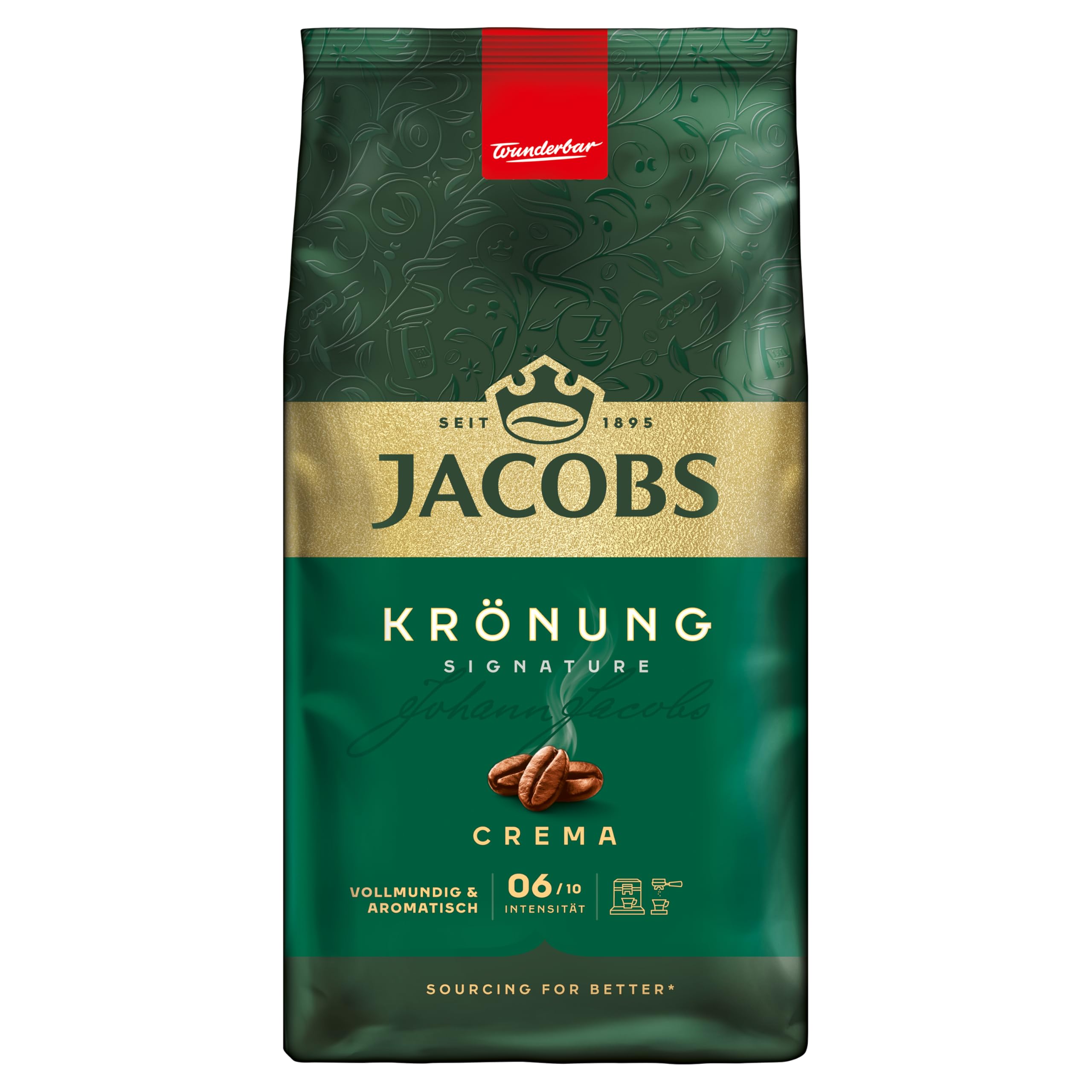 Jacobs Kaffeebohnen Krönung Crema, aromatisch mit Zitrus- & Nussnote, geröstet in Bremen, Intensität 6/10, Kaffee ganze Bohnen, 1 kg
