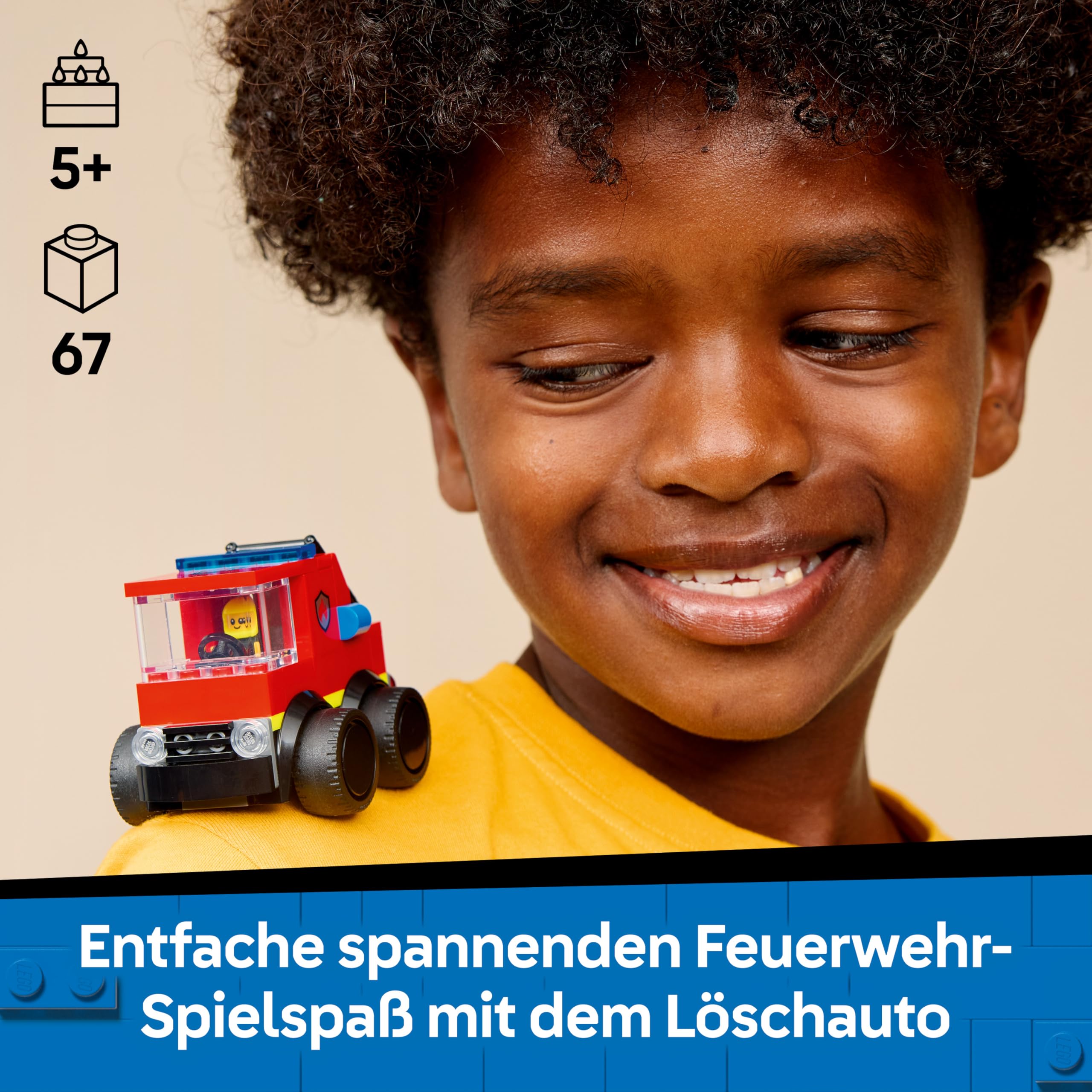 LEGO City Coole Flitzer – Löschauto - Spielzeug Feuerwehrwagen - Bauset für Fahrzeuge mit Junior Feuerwehrmann Minifigur - Mitgebsel für Partys - Kleines Geschenk für Jungen ab 5 Jahren - 60482 3