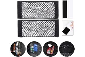 Yharnamite 2 Pcs Universal Mesh Cargo Net, Stretchable Storage Net with Tape Stickers, Wall Sticker Organizer Pouch Bag, Car 