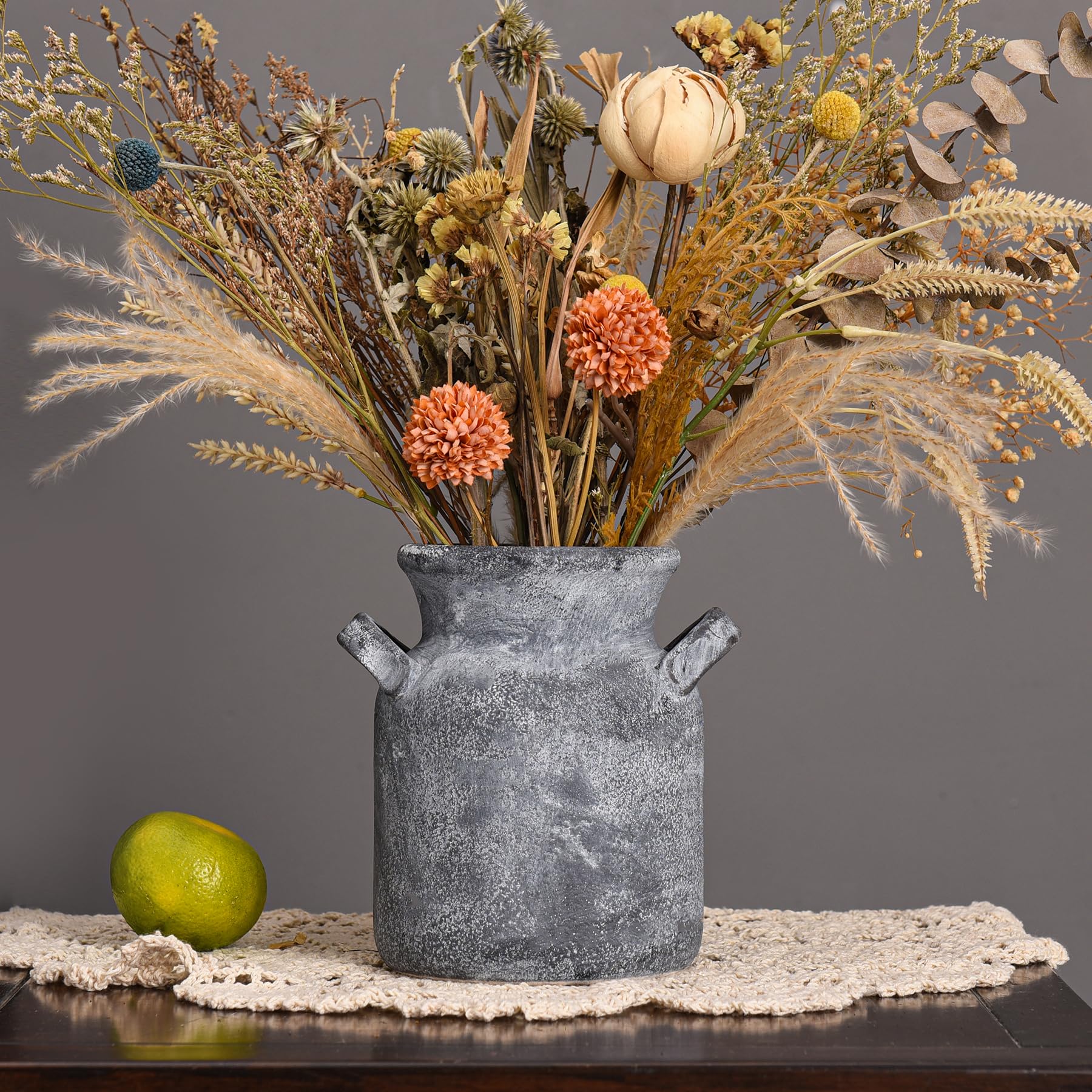 Photo 1 of Quoowiit Ceramic Rustic Farmhouse Vase, Distressed Decorative Flower Vases for Home Decor, Ideal Shelf Decor, Black Boho Vase for Living Room Bedroom Kitchen Office Centerpiece Table Decorations