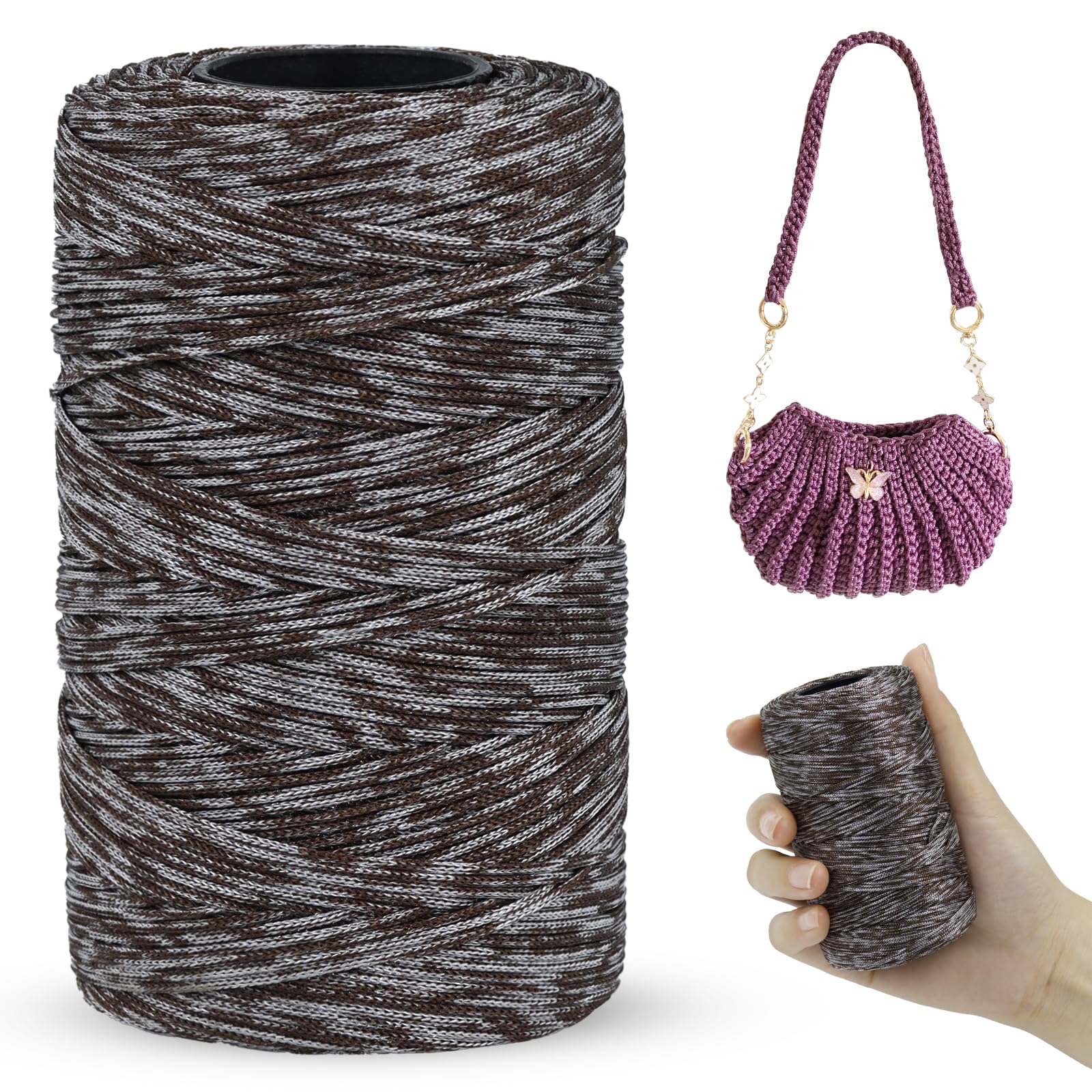 LEREATI Polyester Macrame Cord 1mm x 230m, Polyester Yarn for Crocheting, Braided Polypropylene Crochet Bag Cord Macrame Yarn for Handbag, Beading, DIY Crafts (Coffee-Camel)