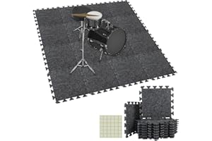 TroyStudio Thick Sound Absorbing Interlocking Floor Mats, 16 Pcs 11x 11 x 0.4 inches High Density Piano Carpet Drum Rug, Non-Slip Anti Vibration Soundproof Pads Acoustic Blankets for Music Studio