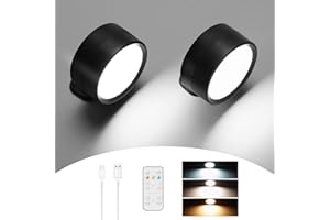 YOCHOICE Battery Operated LED Wall Sconce Set of 2, Black Dimmable Rechargeable Battery Powered Wall Mounted Lamp with 3 Color Temperatures & 5 Brightness, Remote/Touch Control, Cordless Wall Light for Bedroom