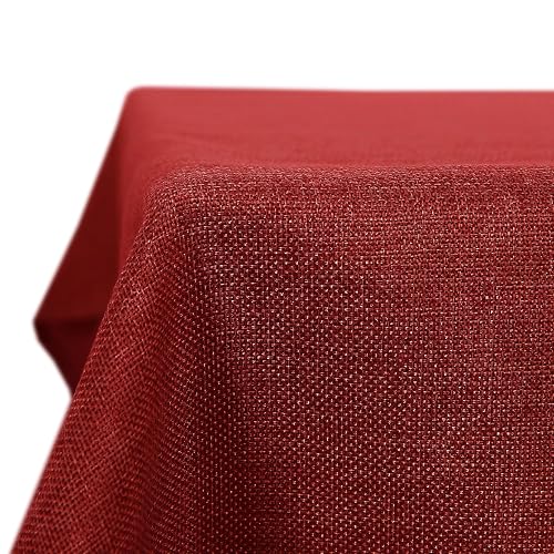 Deconovo Faux Linen Table Cover Water Resistant Tablecloth for Christmas 51x110in(130x280cm) Red