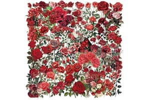 QIPWM 50Pcs Rose Floral Stickers, Red Plants Decals Clear PET Rose Aesthetic Waterproof Transparent Stickers for Scrapbooking Journaling Junk Journal Scrapbook Supplies Resin Crafts Decorative (Red)