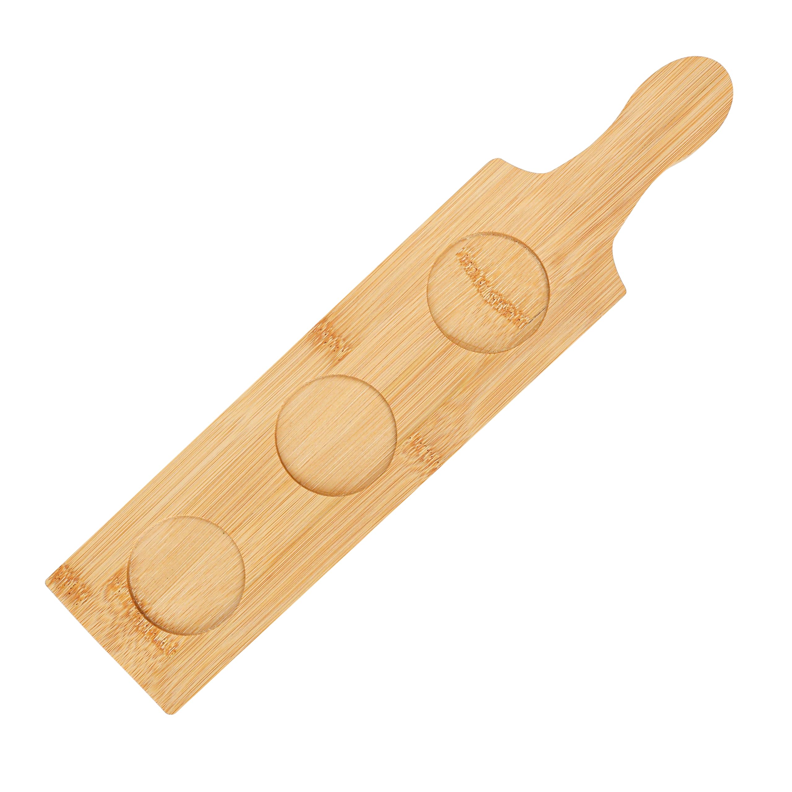 Photo 1 of 1PCS Flight Board for Tasting, 3 Slots Bamboo Wine Holder 2 INCH Dia Base Serving Display Rack Paddle for Whiskey, Beer, Drink Glass Jars, (Round) 15.0L x 3.9W