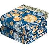 LUTBM Boho Throw Blanket for Couch Sofa Chair Cotton Blankets for Bedroom Living Room All Season Soft Lightweight Reversible Floral Bird Embroidery Decorative Throws 50"x 60"