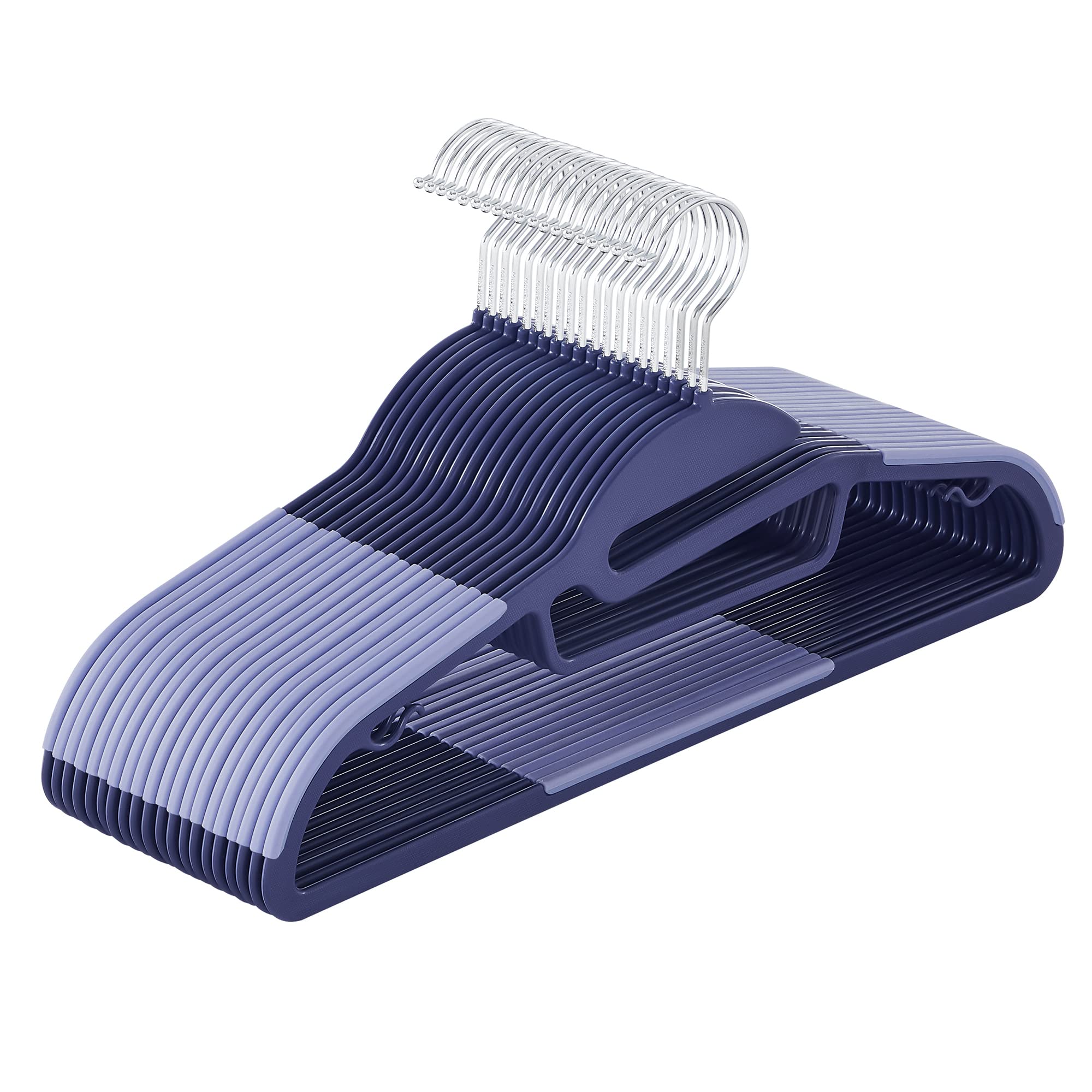 SONGMICS Set of 20 Plastic Hangers, Coat Hangers with U-Shaped Opening, Space-Saving, 0.5 cm Thick, 41.5 cm Long, 360° Swivel Hook, Dark and Light Blue CRP041C02