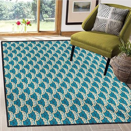 Damask, Alfombra de Entrada, Adorno Floral en Azul Vivo inspiración de