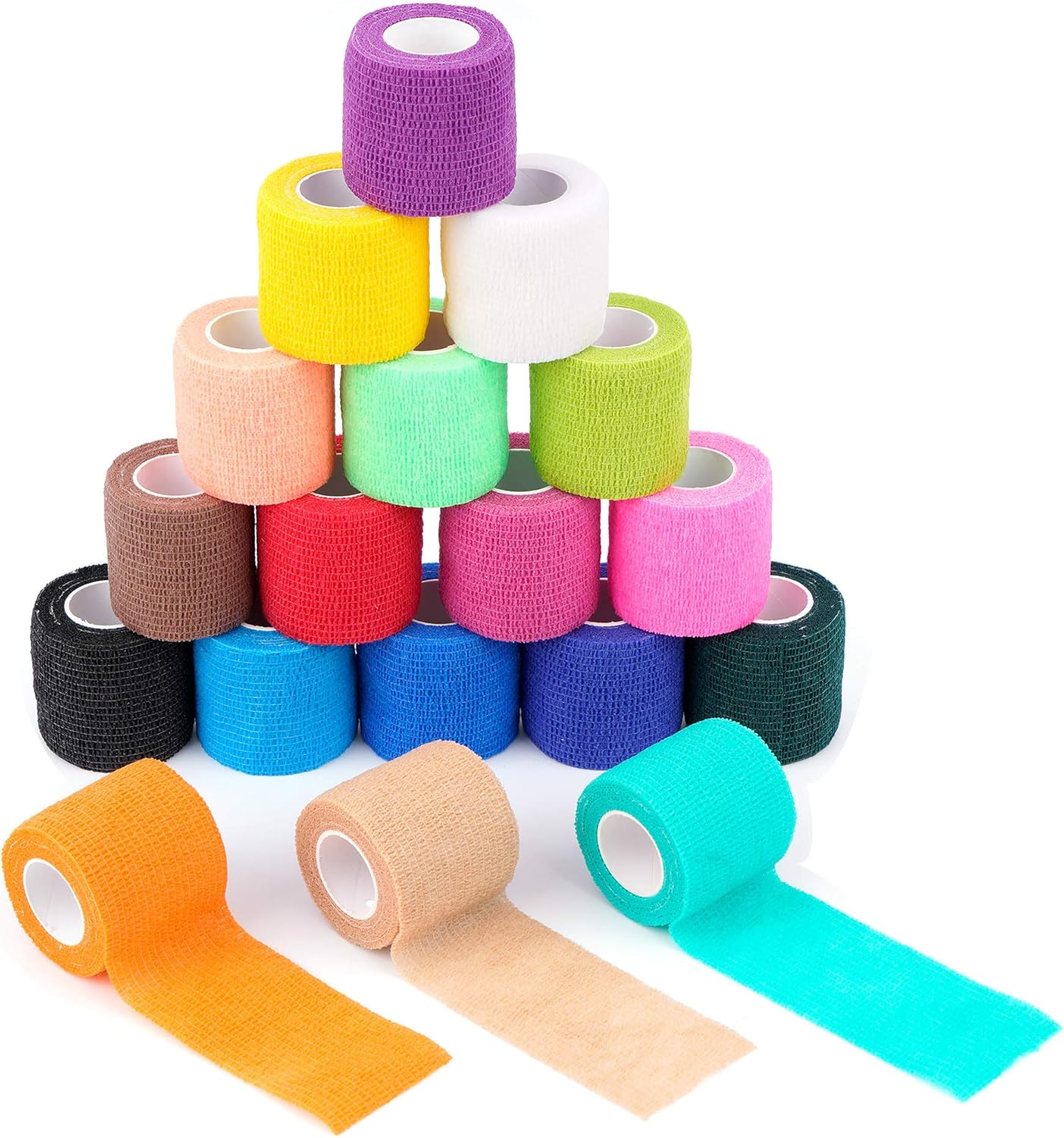 18 Pack Self Adherent Cohesive Wrap Bandages 2 Inches X 5 Yards,Self Adhesive Bandage,First Aid Tape,Elastic Self Adhesive Tape,Athletic,Sports wrap Tape,Bandages Wrap for Sports,Wrist,Ankle,18colors: Health & Personal Care