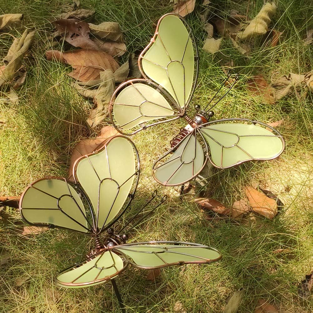 FANN 2 Pack Butterfly Dance Garden Stakes Decor Glow in Dark Metal Yard Art Indoor Outdoor Lawn Pathway Patio Ornaments 7" x 15": Garden & Outdoor