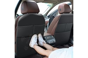 NUWQICD Back Seat Protector Car Kick Mats for Toyota RAV4 RAV-4 SUV with 2 Pocket Storage Organizer, Waterproof Dirt Proof Faux Leather Back Seat Covers for Kids Automotive Accessories (1 Pair,Black)