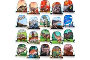 Weewooday 20 Pcs Dinosaur Party Favor Bags Drawstring Gift Goodie Treat Bag Dinosaur Candy Party Supplies Backpack for Birthday Candy Decoration(Bright Style)