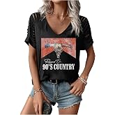 Womens Cut Out Cold Shoulder T Shirts Boho Floral Graphic Tshirts Nashville Country Lacerated Sleeve Cowgirls Tee Tops