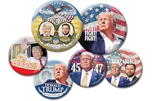BUTTON DELI Trump Vance Victory Inauguration Button Pack - President Donald Trump and Vice President JD Vance Photo Designs - 6 Buttons with Jugate, Fight Fight Fight, 45th and 47th, I'm McBack - Pack 47
