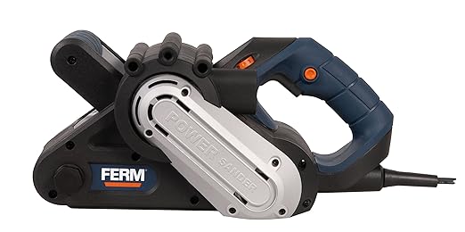 title=FERM BSM1021 Levigatrice a nastro 950W- Incl. 3 nastri abrasivi e sacchetto di