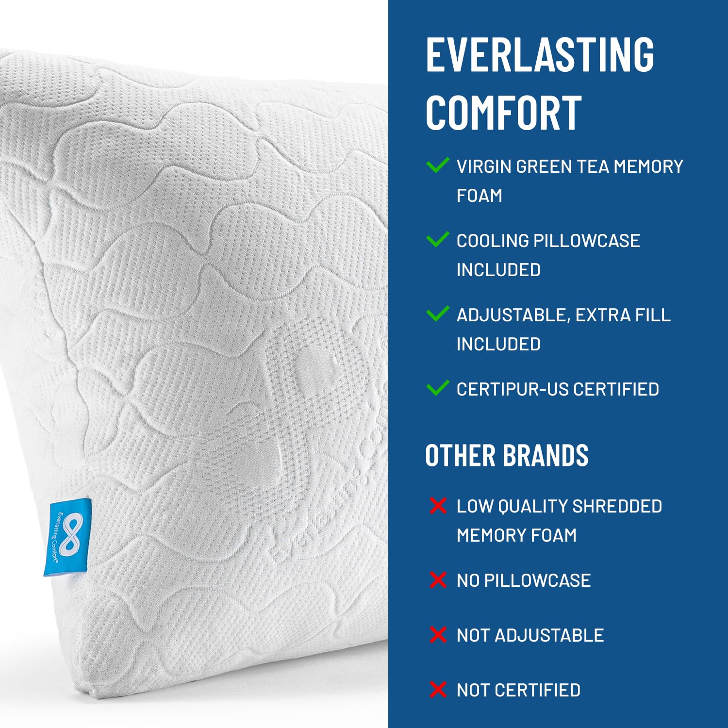 Everlasting Comfort Shredded Memory Foam Pillows with Adjustable Loft - 2X Better Cooling - Japanese Cooling Fiber Pillow Case - Hypoallergenic Pillows for Side Sleepers (King)