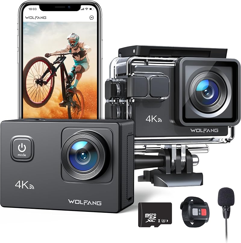 WOLFANG GA100 Action Camera 4K 30FPS 20MP Waterproof 40M WiFi EIS Dual Mic +